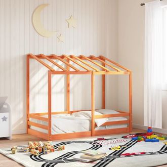 vidaXL Cama Infantil Con Techo Madera Maciza Pino Marr&oacute;n 80x160 Cm Vidaxl