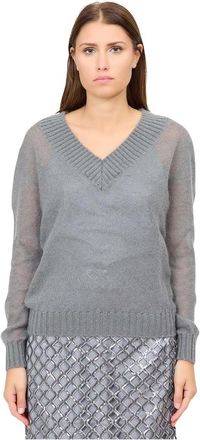 Federica Tosi Zachte en warme V-hals trui van wol en mohair - Dames - V-hals truien - Grijs - S - Wol - Truien & Vesten