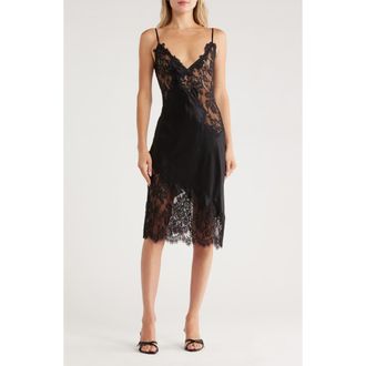 L'agence Diya Lace Trim Silk Slipdress in Black at Nordstrom Rack, Size 10