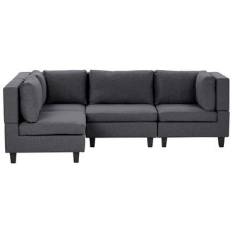 Beliani Sof&aacute; Modular Esquinero Moderno 4 Plazas Tapizado Tela Patas Negras Respaldo Acolchado Derecho Gris Oscuro Unstad