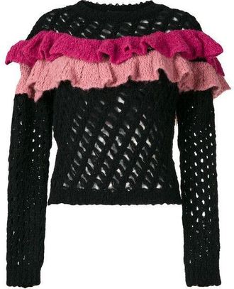 Moschino Boutique Moschino Ruffle Trim Black Alpaca & Wool Blend Jumper Size XXS