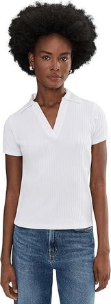 Vince Rib Short Sleeve Polo Womens Clothing Optic White : LG, Cotton/Polyester/Spandex