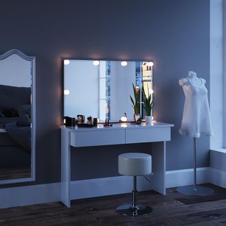 Vicco Tocador Azur, Blanco, 120 Cm Con Iluminaci&oacute;n Led Y Taburete