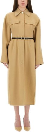 Sportmax Oil Fitted Structured Virgin Wool Coat