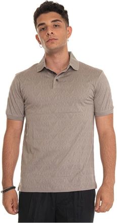 Emporio Armani Jersey polo shirt met jacquard logo over het hele oppervlak - Heren - Polos - Grijs - 2XL - Katoen - Tops