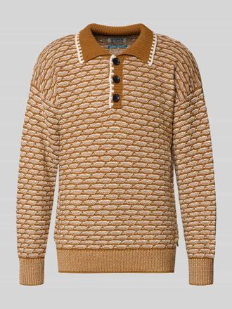 Scotch & Soda Strickpullover mit Polokragen und Knopfleiste in Camel Melange, Gr&ouml;&szlig;e XXL