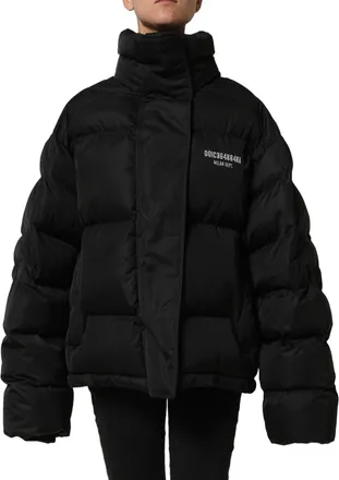 Dolce & Gabbana Womens Black Dgvib3 Embroidered Padded Puffer Jacket Polyester Clothing