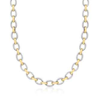Ross-Simons Sterling Silver and 18kt Gold Over Sterling Oval-Link Necklace