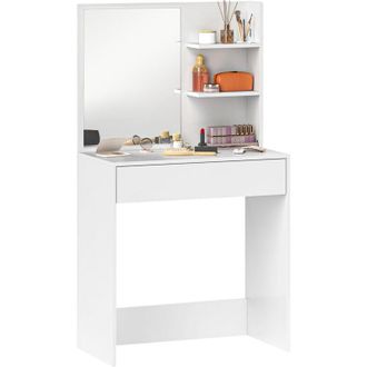 HOMCOM Homcom Tocador De Maquillaje Con Espejo Mesa De Maquillaje Con Caj&oacute;n Y Estantes Abiertos Tocador Para Dormitorio Sal&oacute;n Blanco