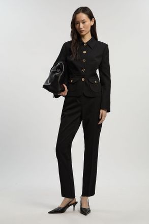Karen Millen Womens Petite Textured Compact Stretch Tailored Straight Leg Trouser - Black - Size 14 UK