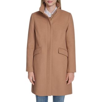 Cole Haan Longline Wool Blend Coat in Camel at Nordstrom Rack, Size 14