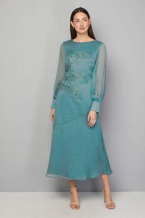 Wallis Womens Chiffon Applique Placement Midi Dress - Turquoise - Size 12 UK