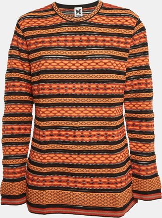 M Missoni Orange/black Patterned Knit Long Sleeve Top