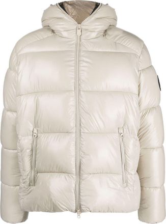 Save The Duck logo-patch puffer jacket - men - Nylon/Nylon/Polyester - M - Neutrals
