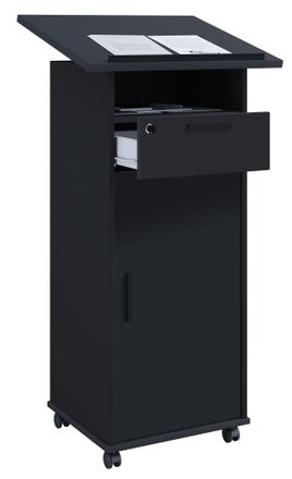 ebuy24 Consola De Altavoz M&oacute;vil Vcm Wood Dimensiones Aprox. Al. 109 A 120 Cm X An. 60 Cm X P. 50 Cm Escritorio De Pie Con Rodillos Rollable Con Caj&oacute;n Mesa De
