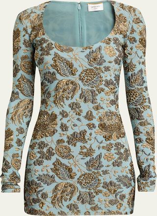 Saint Laurent Stretch Brocade Decollete Mini Dress