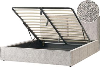 Beliani Eu Super King Size Bed Frame 6ft Knit Velour Fabric Upholstery Slatted Base Storage Ottoman Black and White Moissac