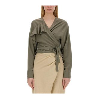 Alysi Ruffled Wrap Long Sleeve Blouse - female - Alysi - Blouses - Green - S - Blouses & Shirts