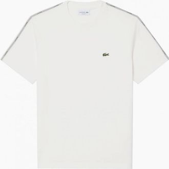 Lacoste Mens Lacoste Mens White T-shirt With Logo Taping - Size: 46/48