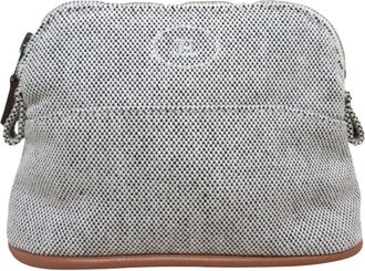 Herm&egrave;s Brown Ecru Canvas Leather Pouch (Pre-Owned)