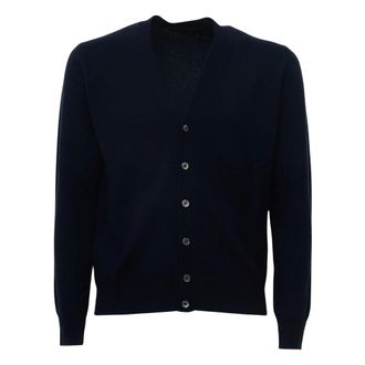 FILIPPO DE LAURENTIIS Ribbed Button-Up Cardigan - Heren - Truien - Blauw - Maat: 3XL Wol