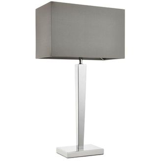 Loops Rectangular Table Lamp Light Modern Chrome & Grey Shade Sleek Metal Sideboard
