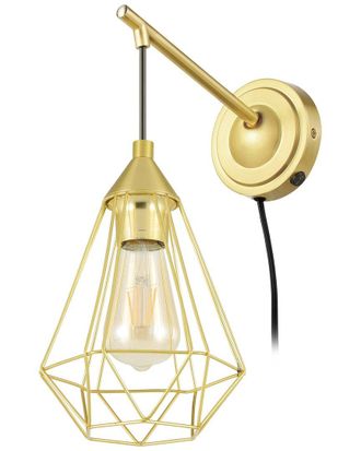 Eglo Eglo Tarbes 1 Light Open Frame Geometric Wall Light With Brushed Brass Finish & Black Accents