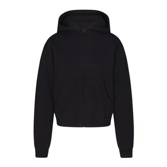 SKIMS Katoenen Fleece Klassieke Rits Hoodie - Dames - Vesten met rits - Zwart - L - Katoen - Hoodies & sweatvesten