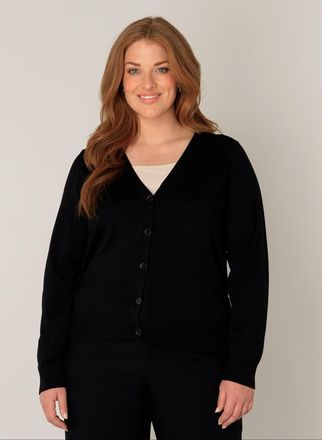 Base Level Curvy Cardigan BASE LEVEL CURVY BAS-YVONNE, Damen, Gr. 54 (56), schwarz, Feinstrick, Obermaterial: 80% Viskose, 20% Polyamid, unifarben, normal h&uuml;ftlang, V-