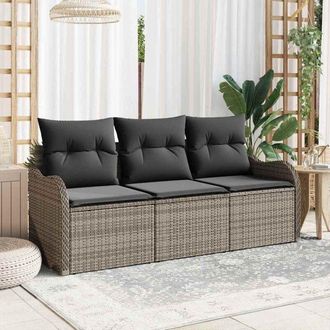 vidaXL Conjunto De Sof&aacute; De Jard&iacute;n Con Coj&iacute;n 3 Pcs Gris Polirat&aacute;n Vidaxl