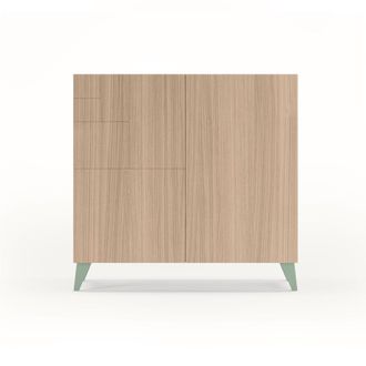 HERDASA Zapatero de melamina nogal claro patas verde 87x90x27 cm