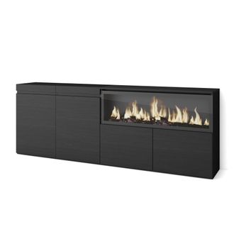 Skraut Home Aparador efecto madera negro 208x35x75cm chimenea efecto fuego