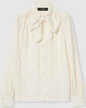 Gucci Silk Cr&ecirc;pe Satin Interlocking G Shirt, White, Ready-to-wear