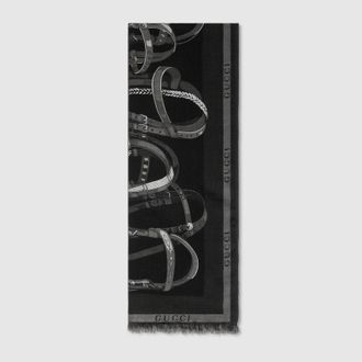 Gucci Printed Wool Silk Stole, Black