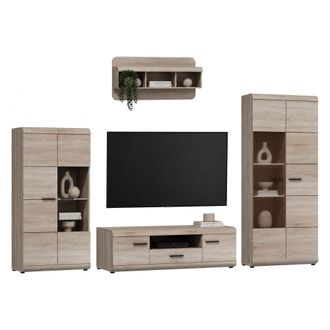 Dmora Mueble Modular Kane, Sala De Estar, 20 Estantes, Un Caj&oacute;n, Roble Marr&oacute;n