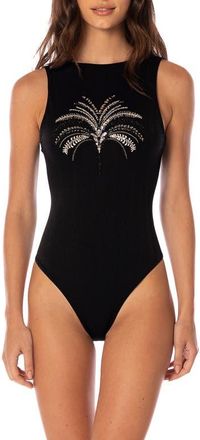 Maaji Midnight Palm Atenea Reversible One-Piece Swimsuit in Black at Nordstrom, Size Medium