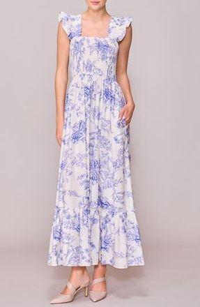 Melloday Floral Print Maxi Dress in Ivory/Blue at Nordstrom Rack, Size X-Small