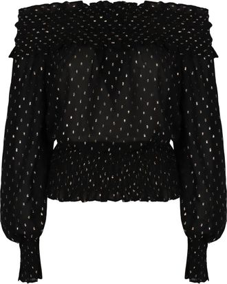 Self Portrait Off-Shoulder Top met Ruches - Dames - Blouses - Zwart - S - Chiffon - Overhemden