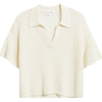 Bella Dahl Openwork Johnny Collar Crop Knit Top in Sand Stone at Nordstrom, Size X-Small