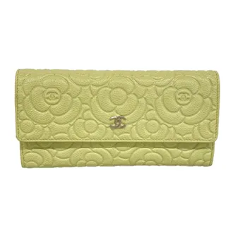 Chanel Green Grained Calfskin Long Wallet (Bi-Fold) (Pre-Owned)