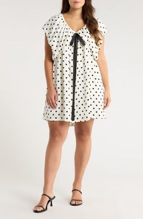 Sugarlips Lois Polka Dot Cotton Babydoll Dress in White-Black at Nordstrom, Size 3 X