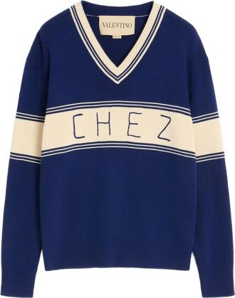 Valentino WOOL AND COTTON SWEATER WITH CHEZ VALENTINO JACQUARD PATTERN