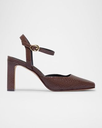Bernardo Gama Snake-Embossed Leather Pumps