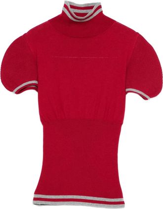 Kiko Kostadinov Simone striped-trim knitted top - women - Cotton - 36 - Red