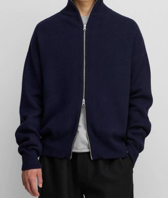 Extreme Cashmere N&deg;319 Xtra Out Sporty Cashmere Zip-Up Cardigan In Navy
