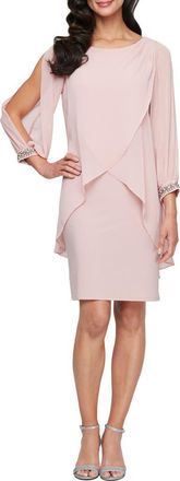 S.L. Fashions Cold Shoulder Long Sleeve Capelet Cocktail Dress in Faded Rose at Nordstrom, Size 16P