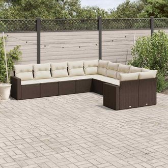 vidaXL Set De Sof&aacute;s De Jard&iacute;n 10 Pzas Y Cojines Rat&aacute;n Sint&eacute;tico Marr&oacute;n Vidaxl