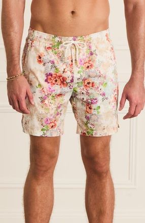Aqua Blu Australia Classic Boardshorts in White Floral Print at Nordstrom, Size X-Large