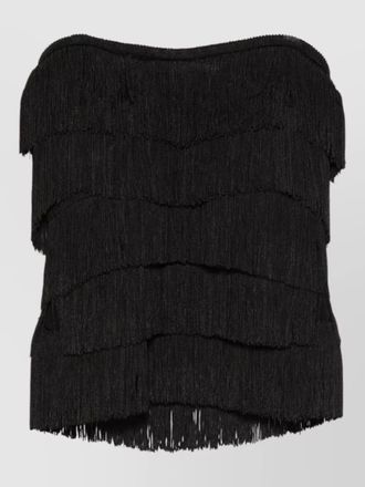 Norma Kamali strapless sweetheart fringe layered dress