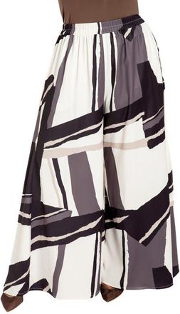Buxom Couture Geometric Print High Waist Palazzo Pants in Beige Multi at Nordstrom, Size 3 X